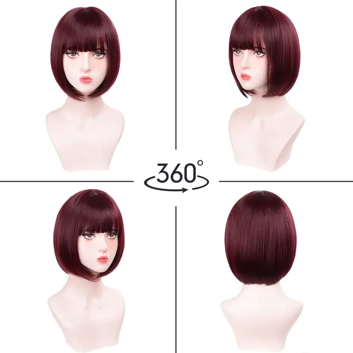 Perruque synthétique Bob rose cheveux courts et raides avec frange multicolore Halloween cosplay usa
