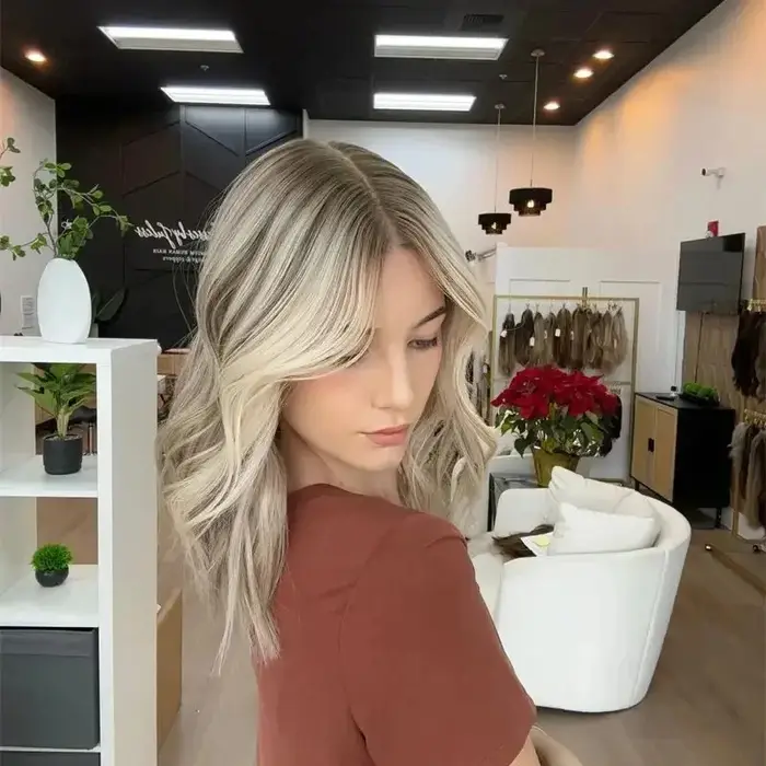 Perruque Lace Front Blonde Cendrée Courte Bob pour Femmes, Mèches Colorées, Cheveux Synthétiques Mél