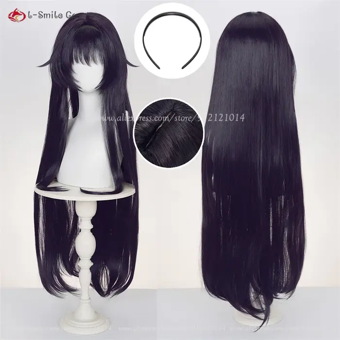 Waguri Kaoruko ‌ Perruque de Cosplay synthétique noire violette de 100cm pour femmes