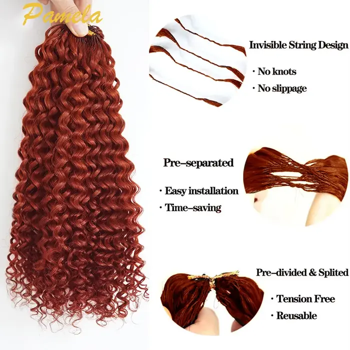 Extensions de cheveux humains au crochet couleur gingembre-orange, bouclées, pré-bouclées, pré-séparées, sans nœuds