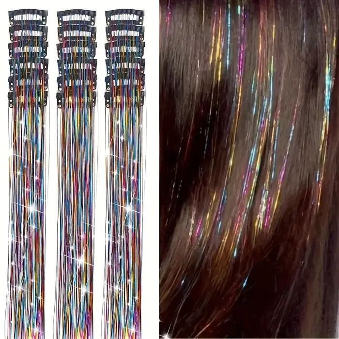 12 pièces Kit de guirlandes de cheveux synthétiques avec outil 1200 brins Extensions de cheveux guir