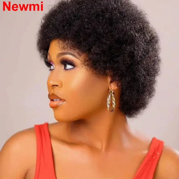 Perruque de cheveux humains courts Afro crépus bouclés pour femmes