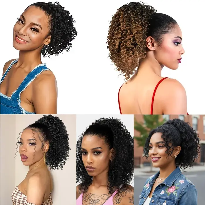 Queue de cheval courte bouclée afro pour femme