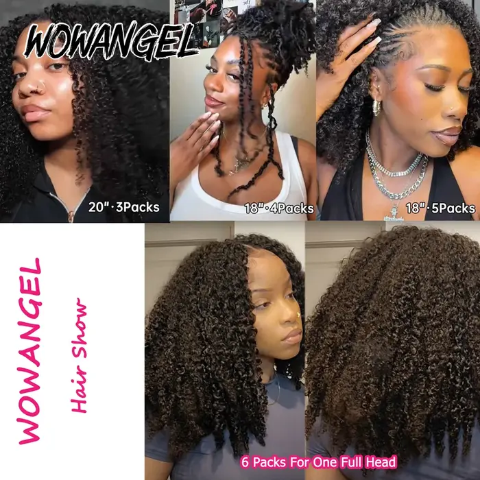 WOWANGEL Extensions de cheveux humains bouclés afro crépus à crocheter