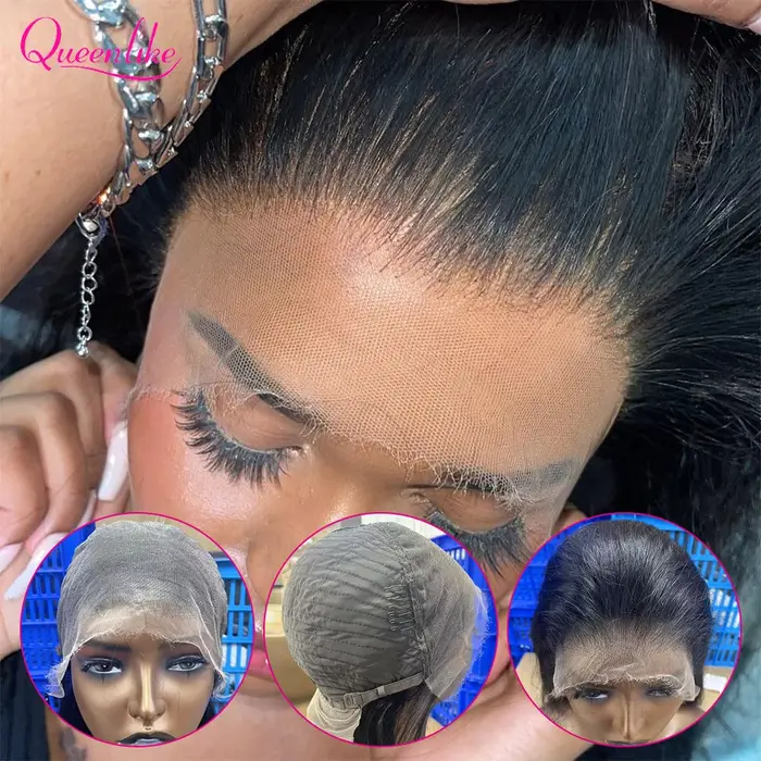 Queenlike 26 pouces 13x6 HD dentelle frontale perruques de cheveux humains droite Remy