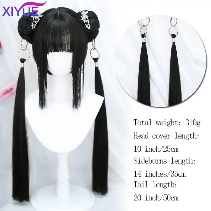 XIYUE synthétique longue droite Lolita perruque avec Bang rouge Ombre noir Cosplay fête Halloween noël ondulé bouclés