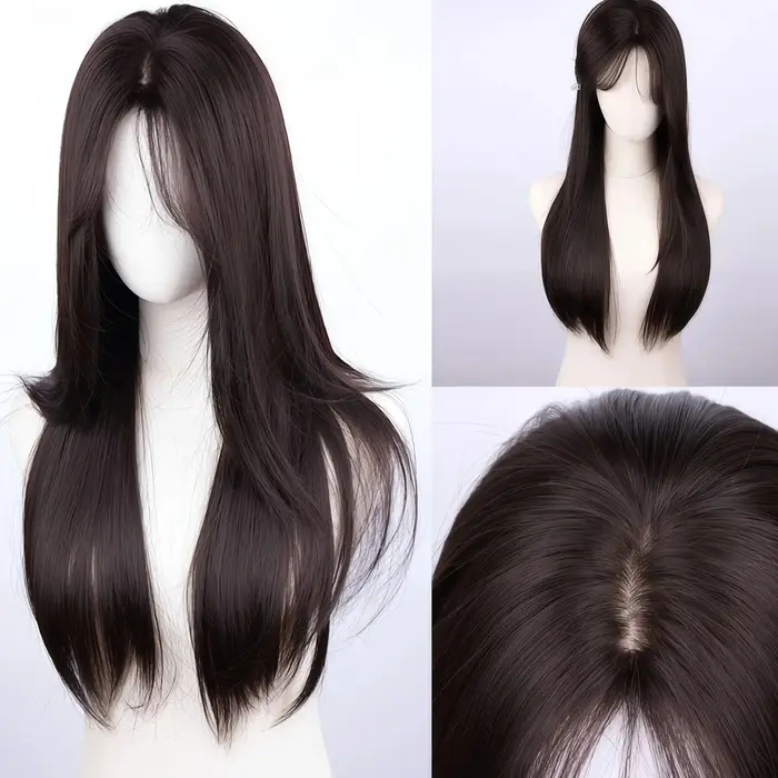 Perruque synthétique lisse noire naturelle de 28 pouces