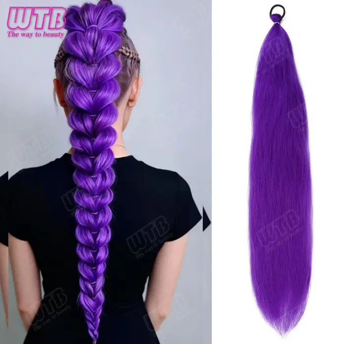 26 pouces violet tresses queue de cheval élastique pré tressage cheveux synthétiques