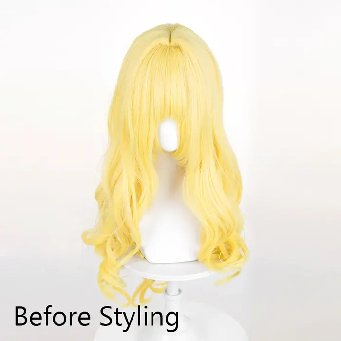 Perruques synthétiques de Cosplay de jeu d'anime jaune avec frange