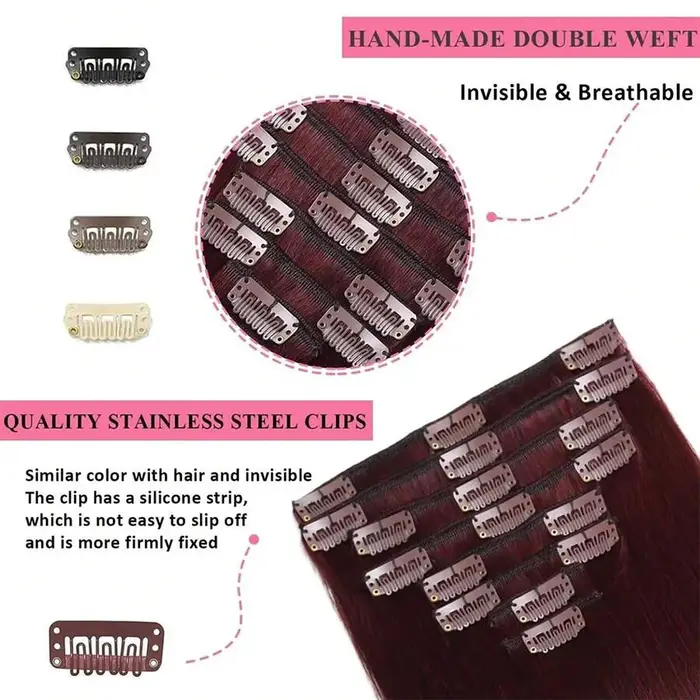 Extensions de cheveux humains bordeaux 99J
