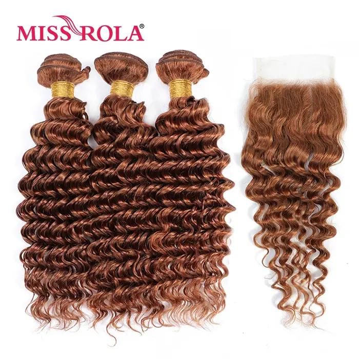 Miss Rola – tissage en lot malaisien naturel Remy, Deep Wave, avec Lace Closure 4x4, couleur blond 9