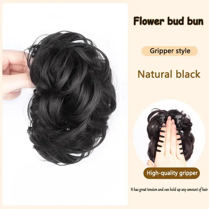 Pince à cheveux avec chignon, style fleur, pour cheveux courts et longs bouclés, chignon moelleux et
