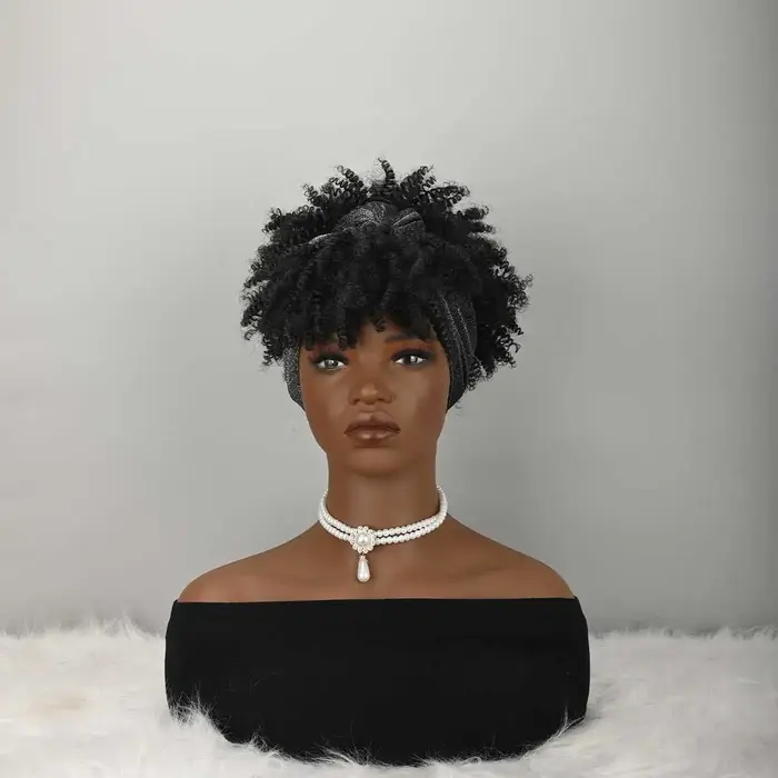 Perruque bandeau bouclée avec frange pour femme, perruque synthétique afro bouclée avec bandeau inté