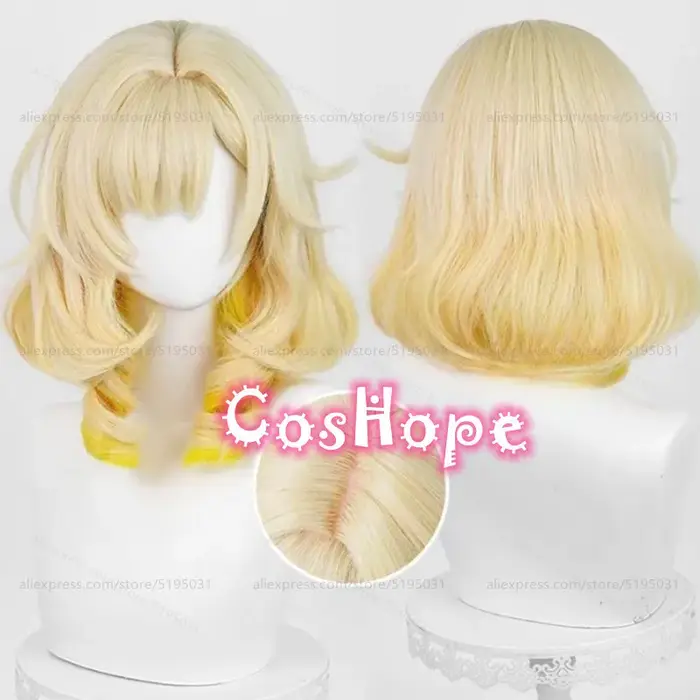 Perruque de Cosplay HSR Aglaea, deux styles, bouclée, dégradé doré clair, jaune, perruque de Cosplay