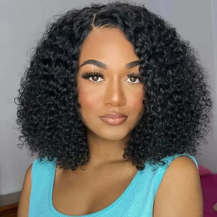 ISEE Hair Wear Go perruque sans colle courte Bob cheveux humains HD dentelle avant perruques crépus 