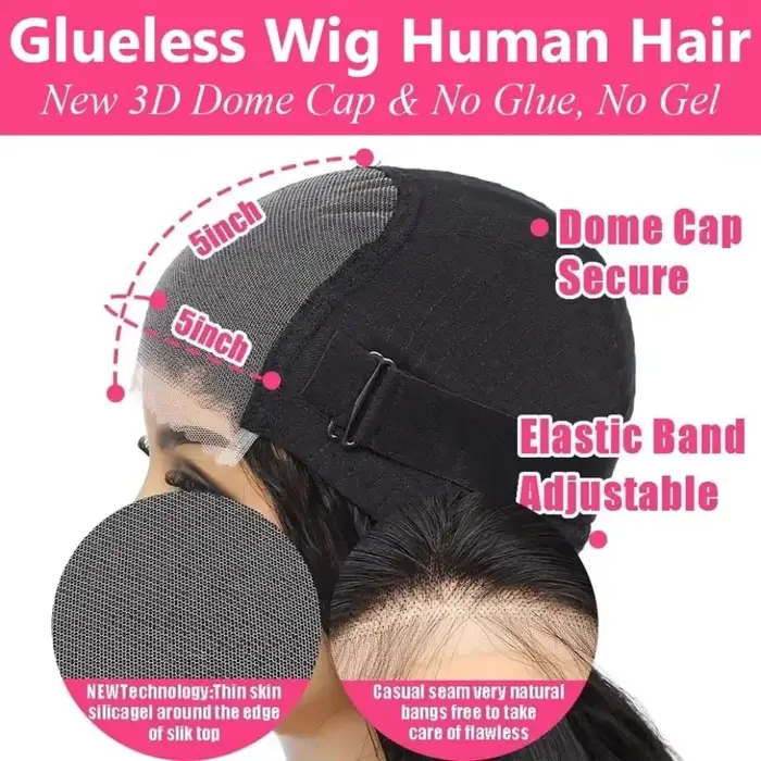 Perruques de cheveux humains Bling Hair 6x9 lisses et soyeuses sans colle avec dentelle frontale pou