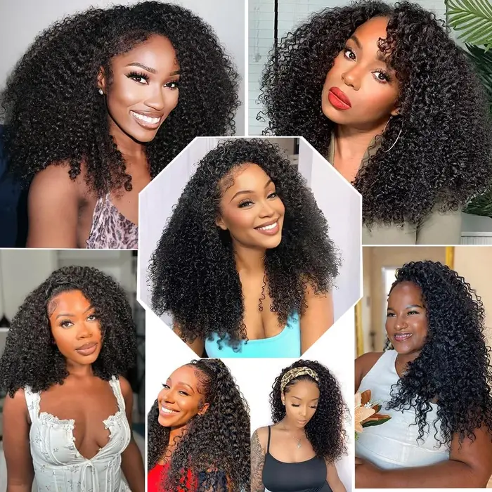 Perruque mi-tête bouclée en cheveux humains 250% densité