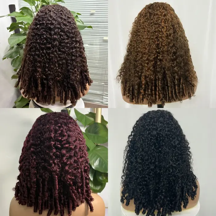 Perruques de cheveux humains bouclés en spirale ombré foncé sans colle 350% 5x5, avec fermeture en d