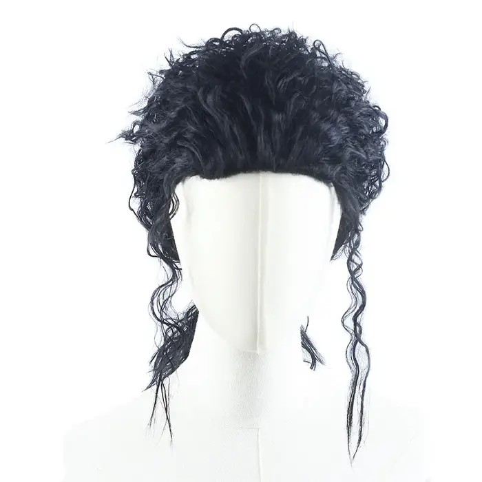 Michael Cosplay perruque noire MJ homme adulte, cheveux longs bouclés résistant à la chaleur perruqu