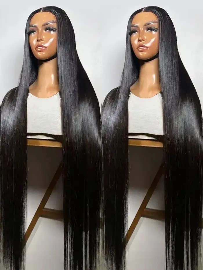 Perruque Lace Front Wig sans colle naturelle, cheveux lisses HD, 13x6, 13x4, pre-plucked, 30 38 pouc