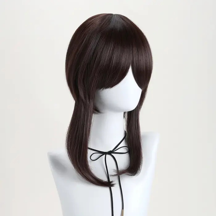 Perruque courte et droite synthétique marron pour femme