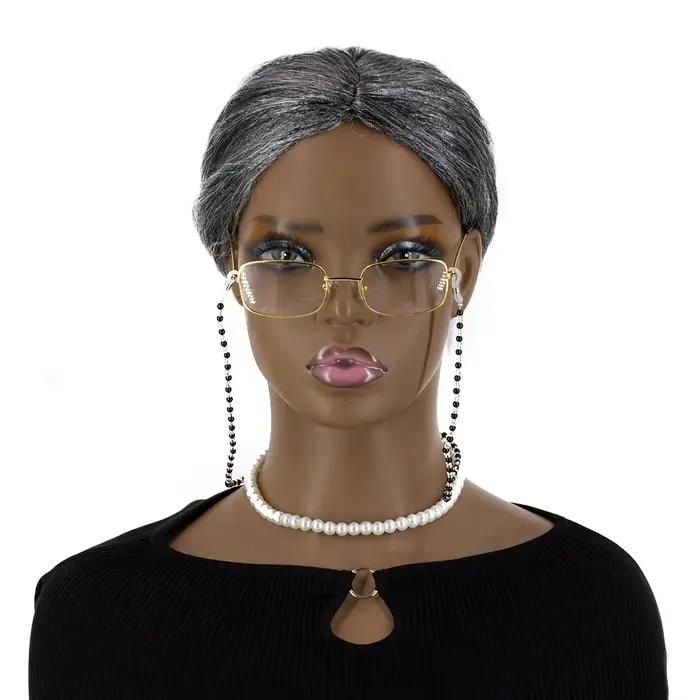 Perruque synthétique grise pour femme âgée