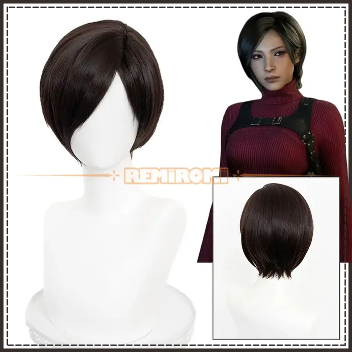Perruque de cosplay Ada Wong du jeu Resident Evil Requiem, perruque courte bob pour femme en brun na