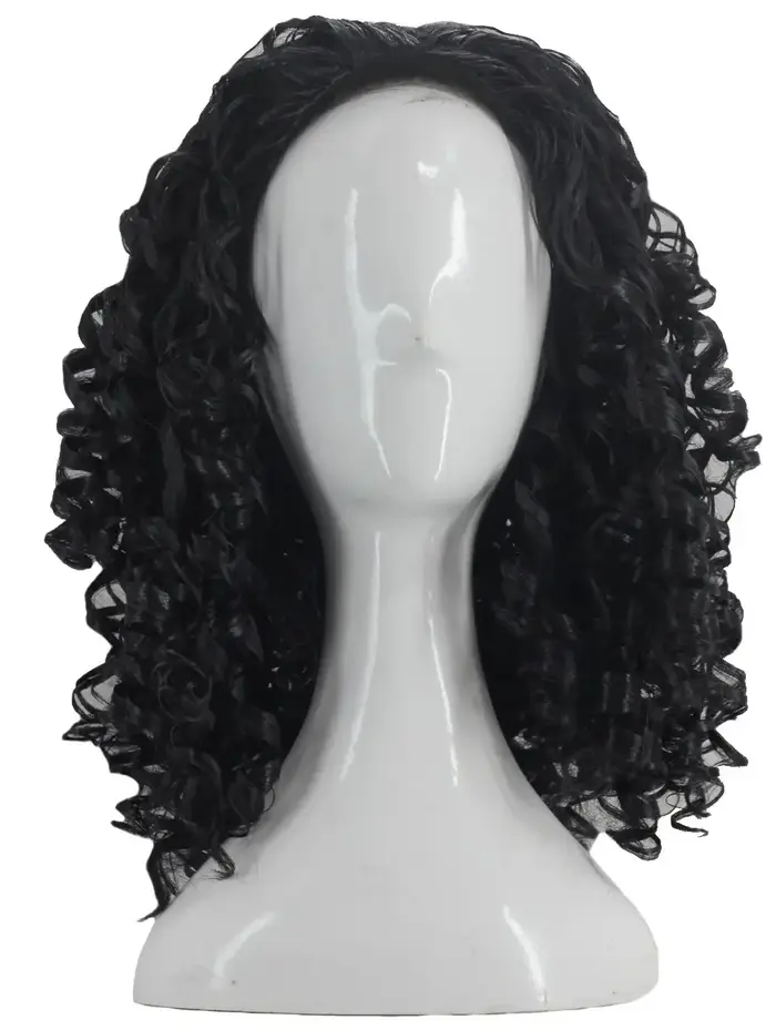 Perruque synthétique ondulée unisexe pour Costume d'halloween, perruque complète longue noire bouclé