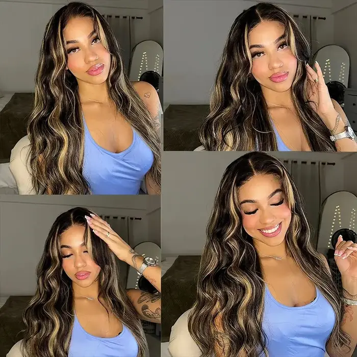 Perruque Body Wave Roxane P1B/27 en cheveux humains, 26-30 pouces, avec dentelle frontale HD 13x4, o