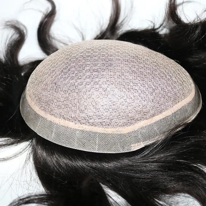 Base en soie hommes toupet de cheveux humains remplacement de cheveux système de postiches toutes le