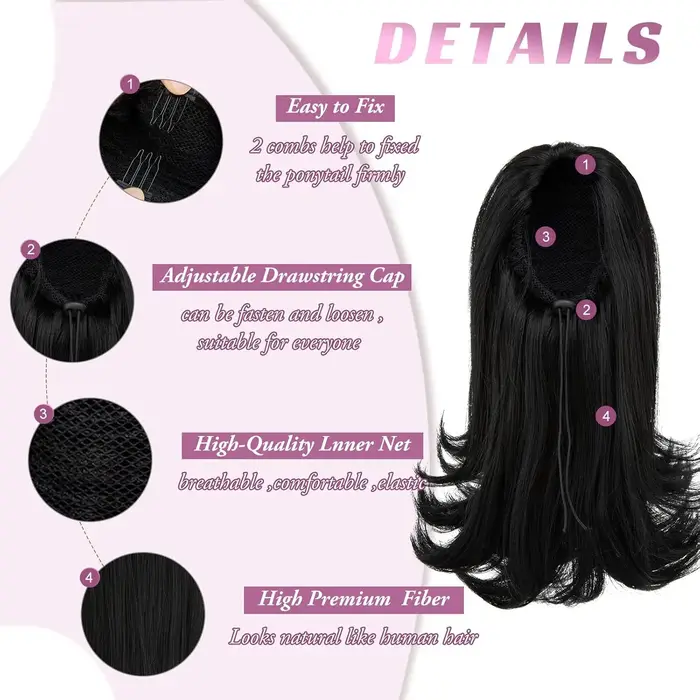 Extension de cheveux queue de cheval courte noire avec cordon pour femmes noires