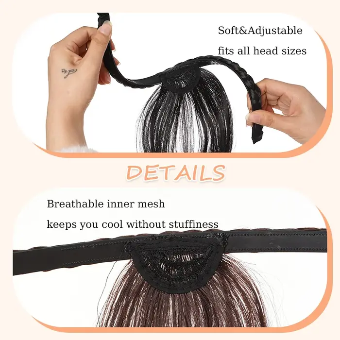 Bandeau tressé synthétique avec frange de cheveux