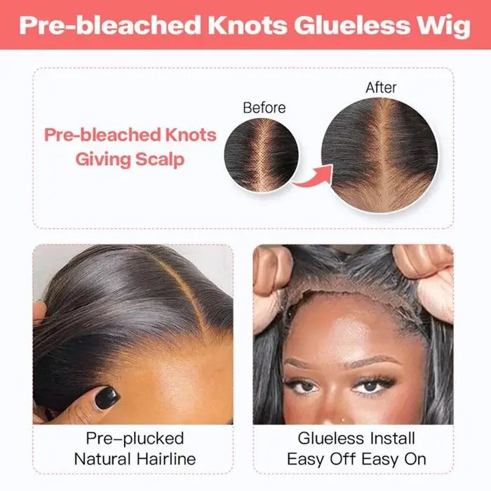 ISEE cheveux pré-décornés noeuds porter et aller court Bob cheveux perruque cheveux humains Transpar