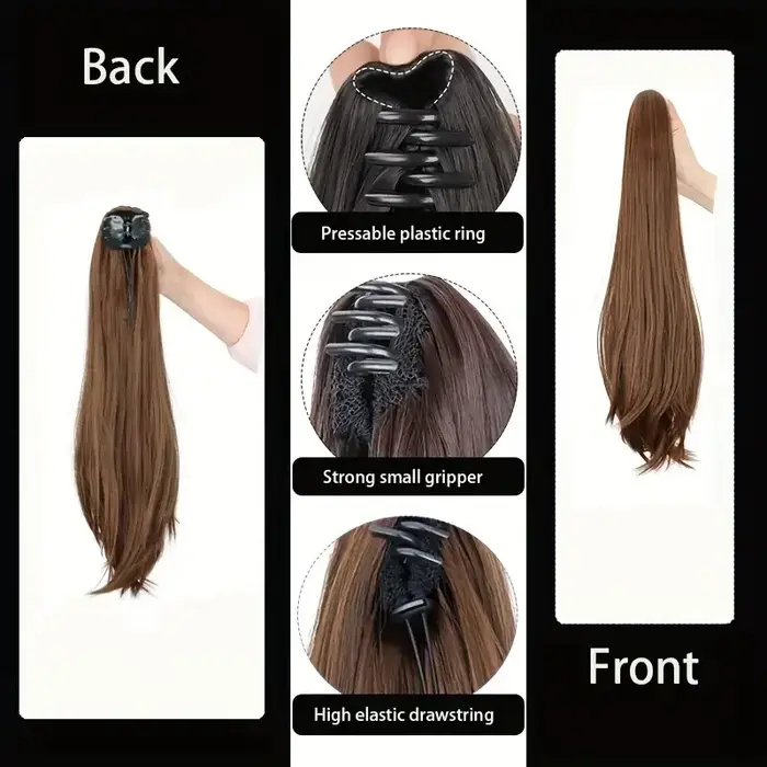 Synthétique 40 cm/50 cm pince à griffes Micro bouclés en Extension de queue de cheval longue droite bouclée noir brun