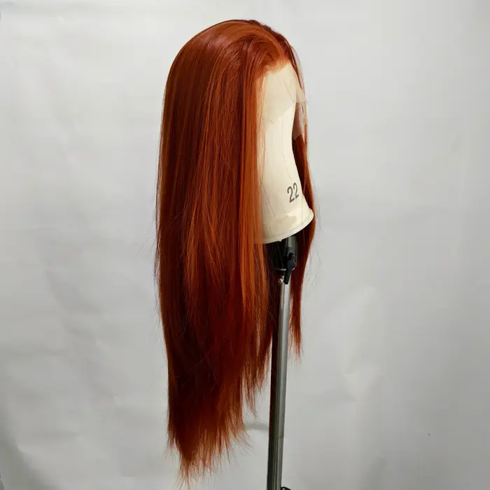 Perruque Lace Front Auburn Marron Rouge Cuivré Synthétique Pré-Pluckée Prête à Porter Sans Colle pour Femmes