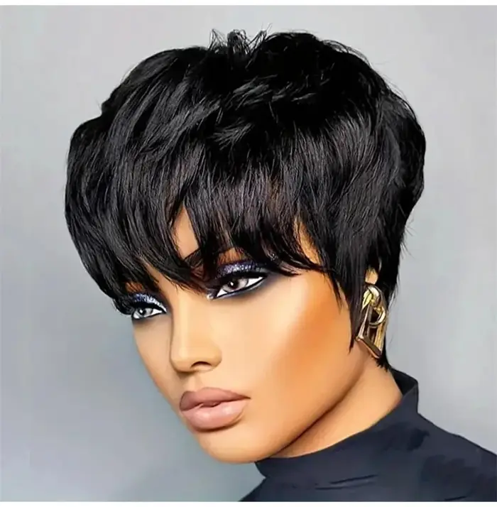 Perruque courte pour femmes perruques de cheveux humains coupe de lutin