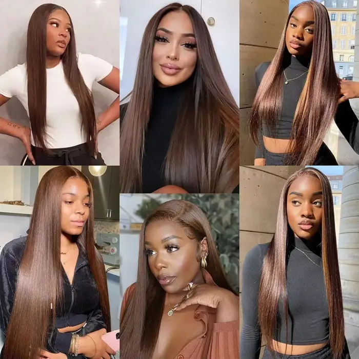 Perruques de cheveux humains avant de dentelle 13x4 HD de couleur brun chocolat de qualité supérieur