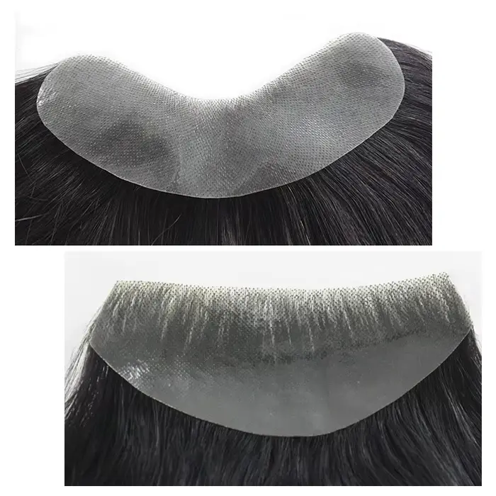 Hotsale 100% morceau de cheveux humains hommes Topper V boucle peau Super mince PU ligne avant systè