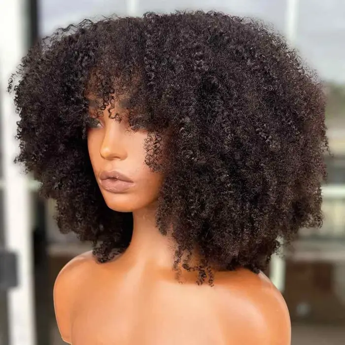 Blonde Afro crépus bouclés Bob perruque cheveux humains fait à la Machine sans colle