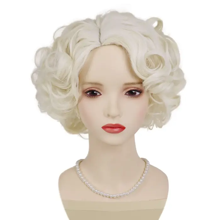 Perruque synthétique bouclée courte Blonde platine