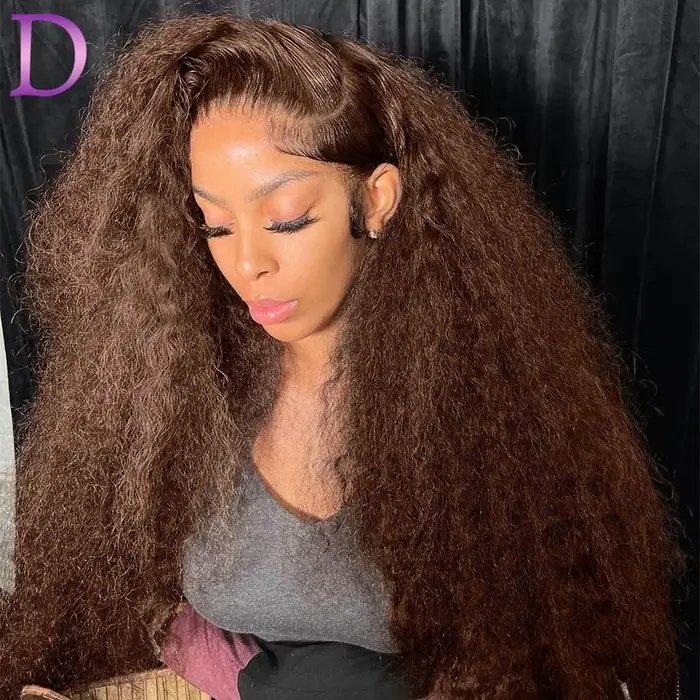 Dialola Perruques Cheveux Humains Brunes Couleur Chocolat Marron Caramel Boucles Dentelle HD 13x6 Pe