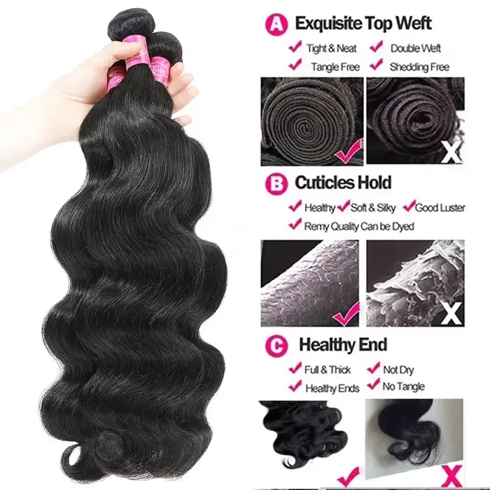 Extensions de cheveux humains vierges bruts Remy