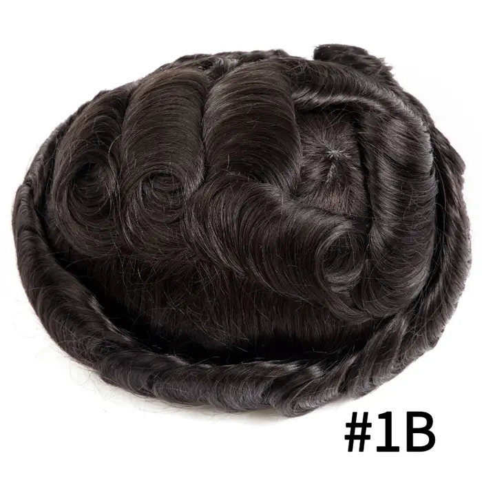 Perruque toupet pour hommes, dentelle respirante et Base en PU, prothèse capillaire 100% indienne, s