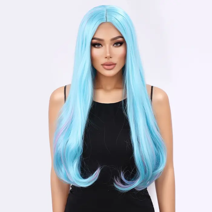 Perruque synthétique pour femmes européennes et américaines, cheveux longs bouclés bleus, grands bou