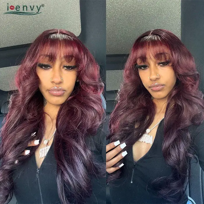 Perruque Lace Front Wig Body Wave Naturelle Bouclée Bordeaux