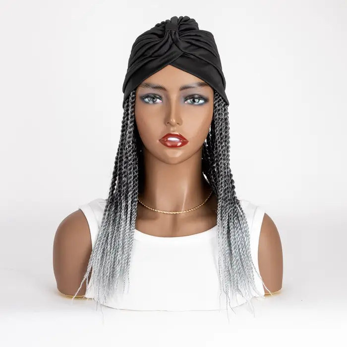 Perruque Synthétique Tressée avec Turban pour Femme