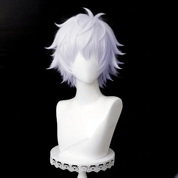 Perruque de Cosplay Anime Gojo Satoru, 32cm, cheveux synthétiques argentés et violets, résistants à 