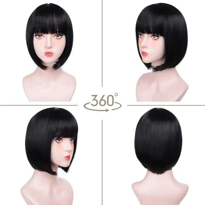 Perruque synthétique Bob rose cheveux courts et raides avec frange multicolore Halloween cosplay usa