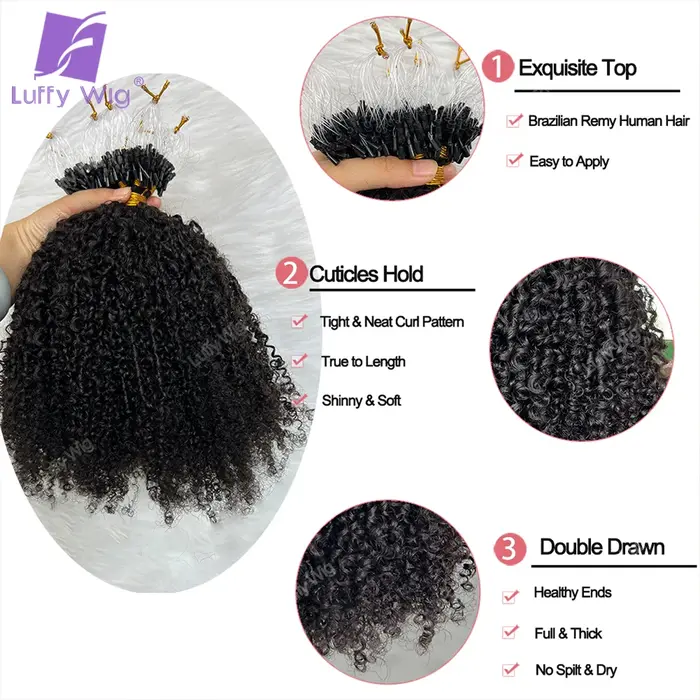 Extensions de Cheveux Humains Brésiliens Remy avec Micro Boucle