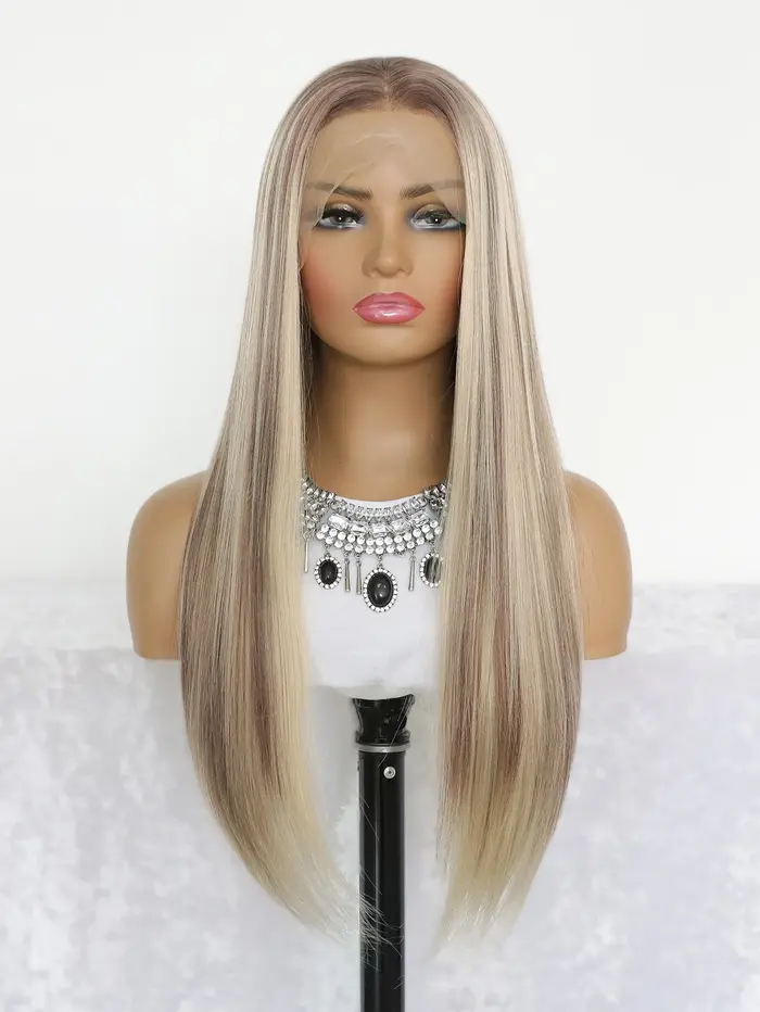 Perruque Lace Front Wig synthétique lisse à reflets bruns